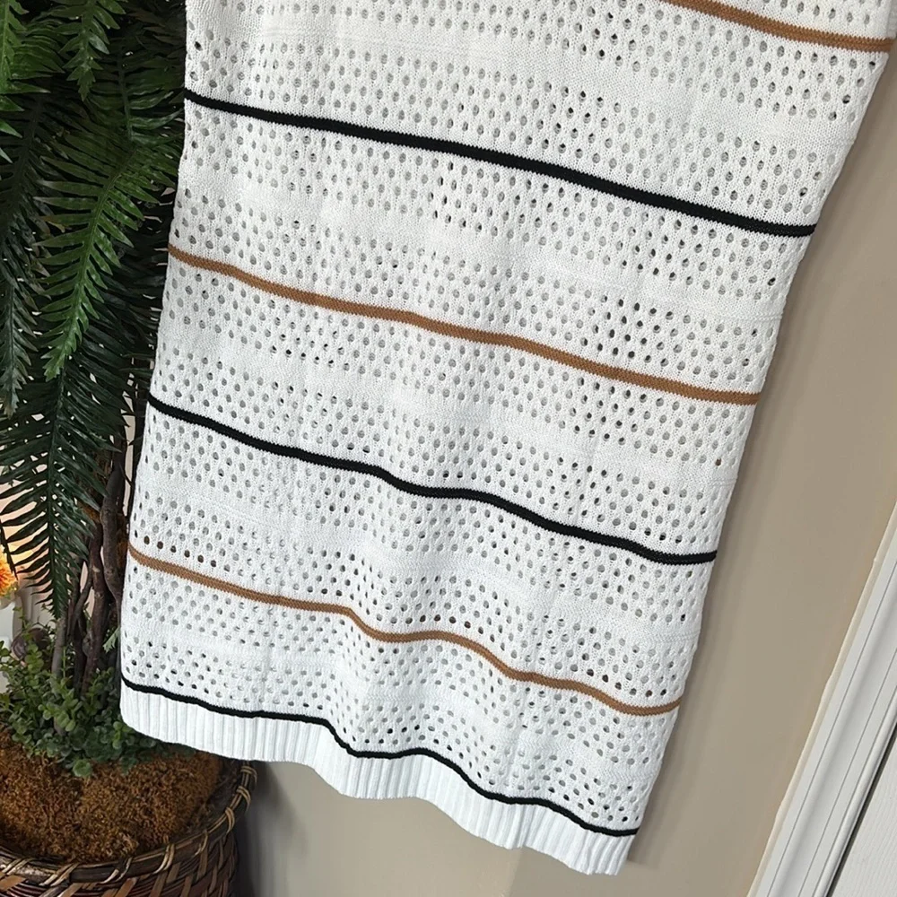 Brand New Dokotoo White Striped Crochet Knit Sweater Dress Swim Coverup V-Neck